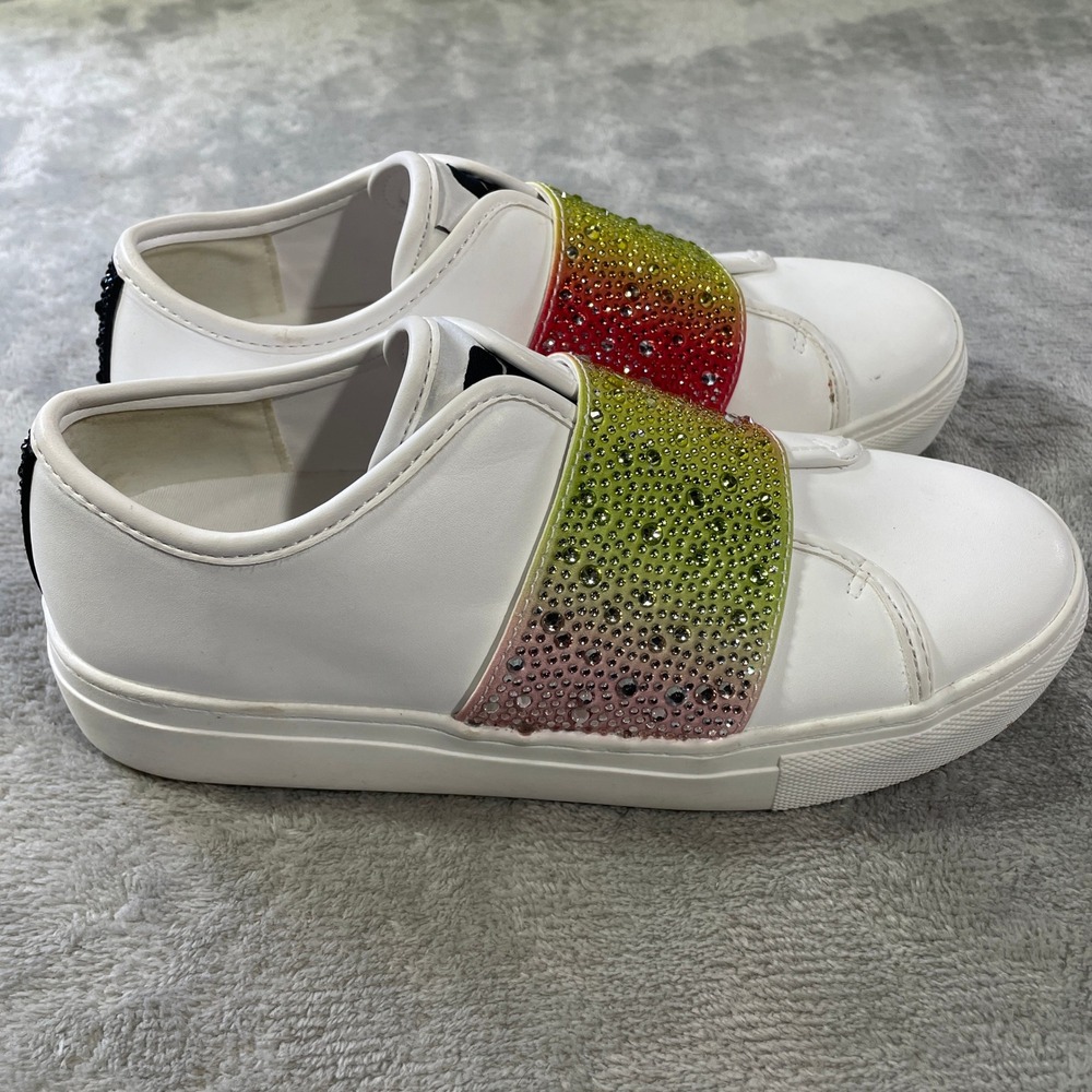 Karl Lagerfeld Remmy Slip On Sneakers Womens 6 White Rainbow‎ Rhinestone Summer